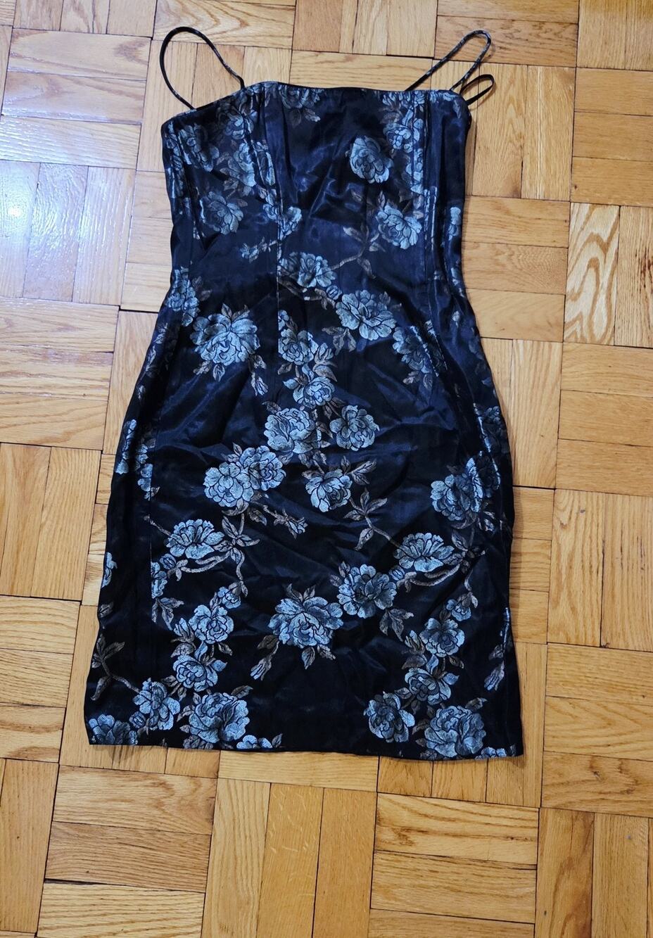 Y2k Black Floral Spegatti Strap Bone Dress Jessica Mcclintock Sz 4 Dress